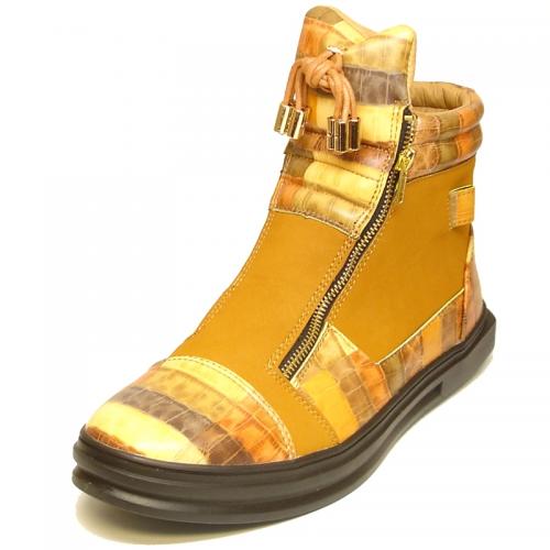Fiesso Gold PU Leather Alligator Print High Top Sneakers Boots FI2211.